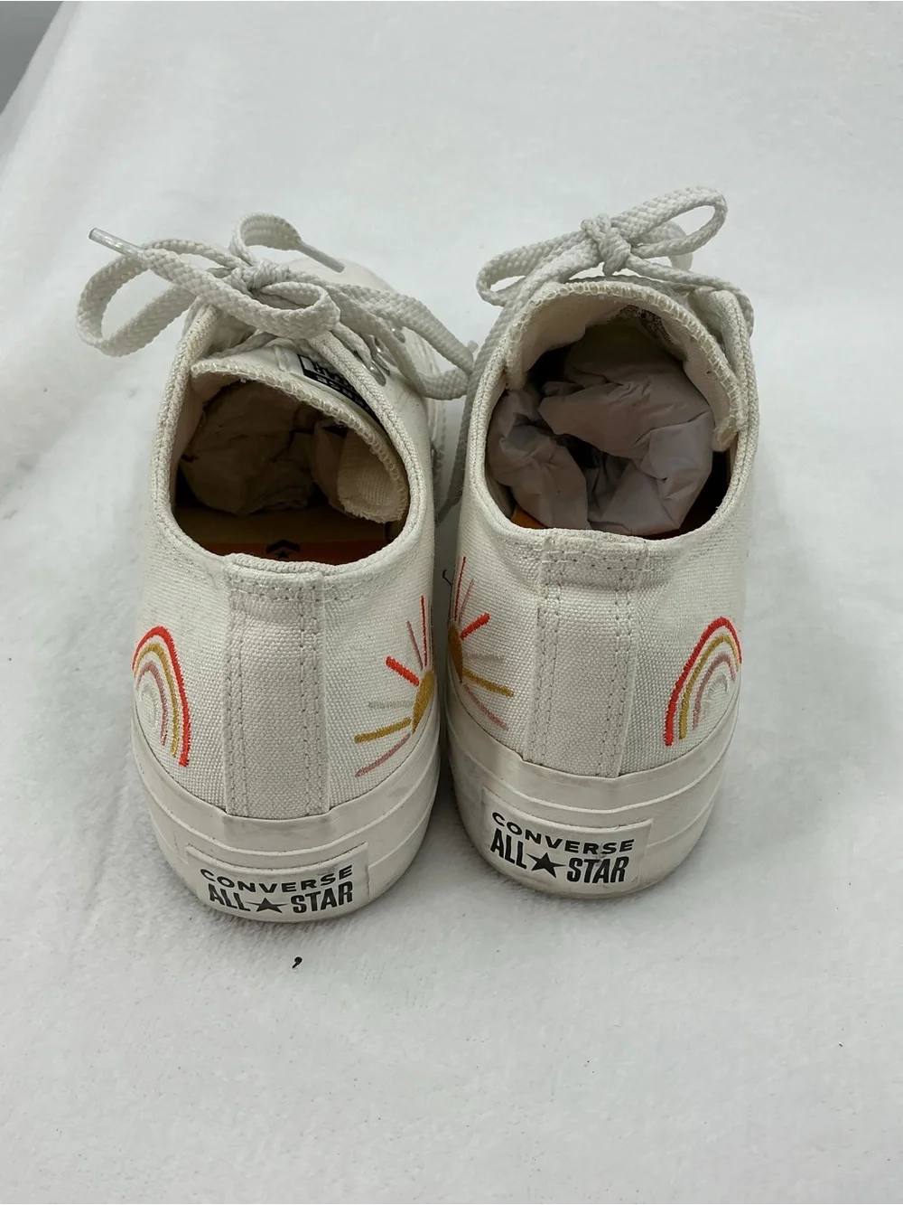 Converse Low Top Canvas Sneakers - Off-White with Red Accent B32